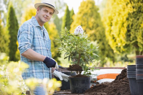 Professional landscaping team maintaining a safe outdoor site in Ealing